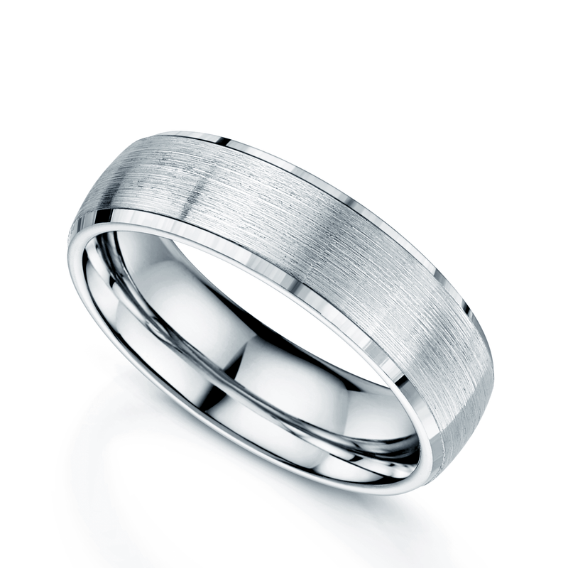 Platinum Brushed Finish Polished Edge Court Shape Wedding Ring