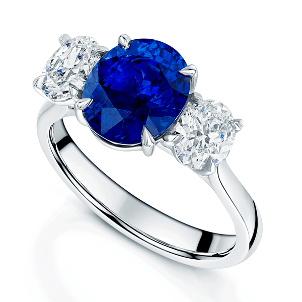 Berry's Platinum Certificated Oval Cut Blue Sapphire And Oval Cut Diamond Three Stone Ring - Berry's Jewellers