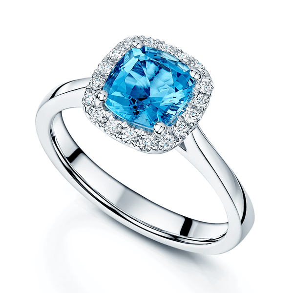 Berry's Platinum Cushion Cut Aquamarine And Diamond Cluster Ring - Berry's Jewellers