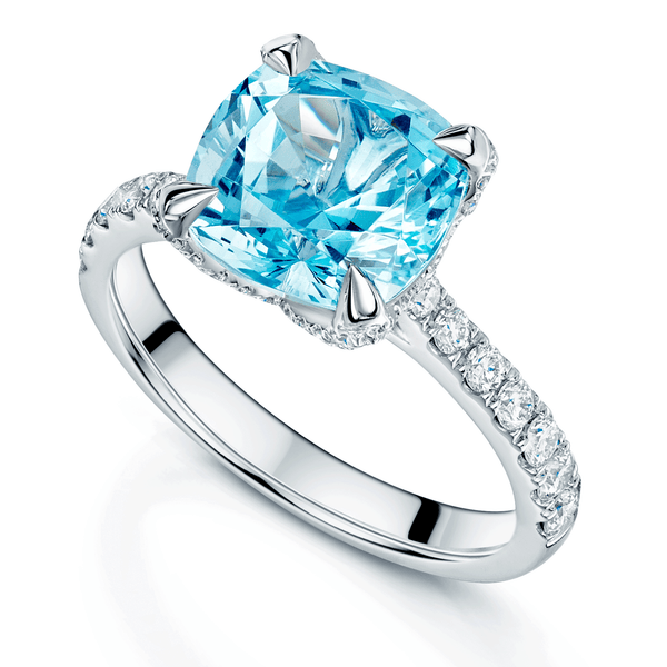 Berry's Platinum Cushion Cut Aquamarine & Diamond Ring - Berry's Jewellers