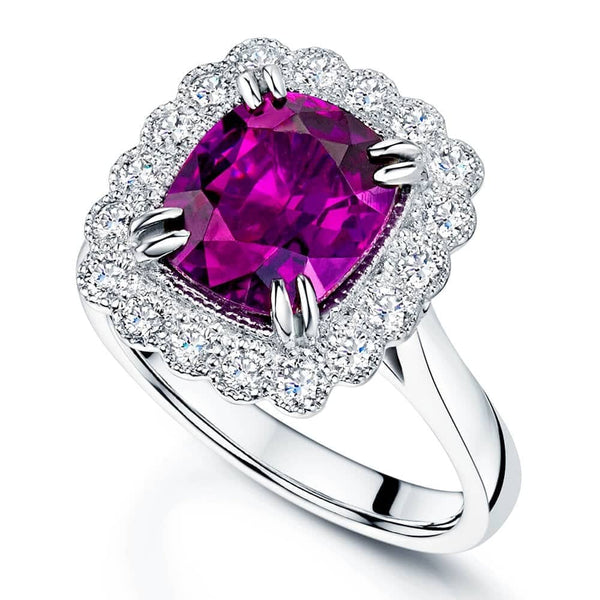 Berry's Platinum Cushion Cut Rhodolite Garnet & Diamond Cluster Ring - Berry's Jewellers