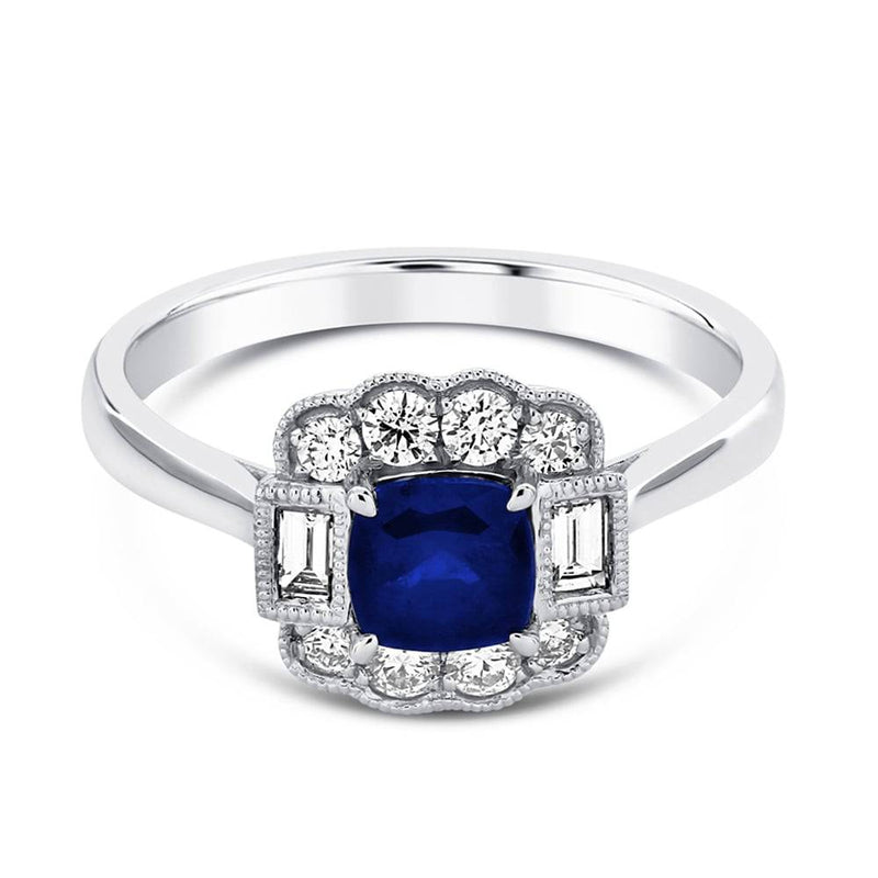 Berry's Platinum Cushion Cut Sapphire & Diamond Set Surround Ring - Berry's Jewellers