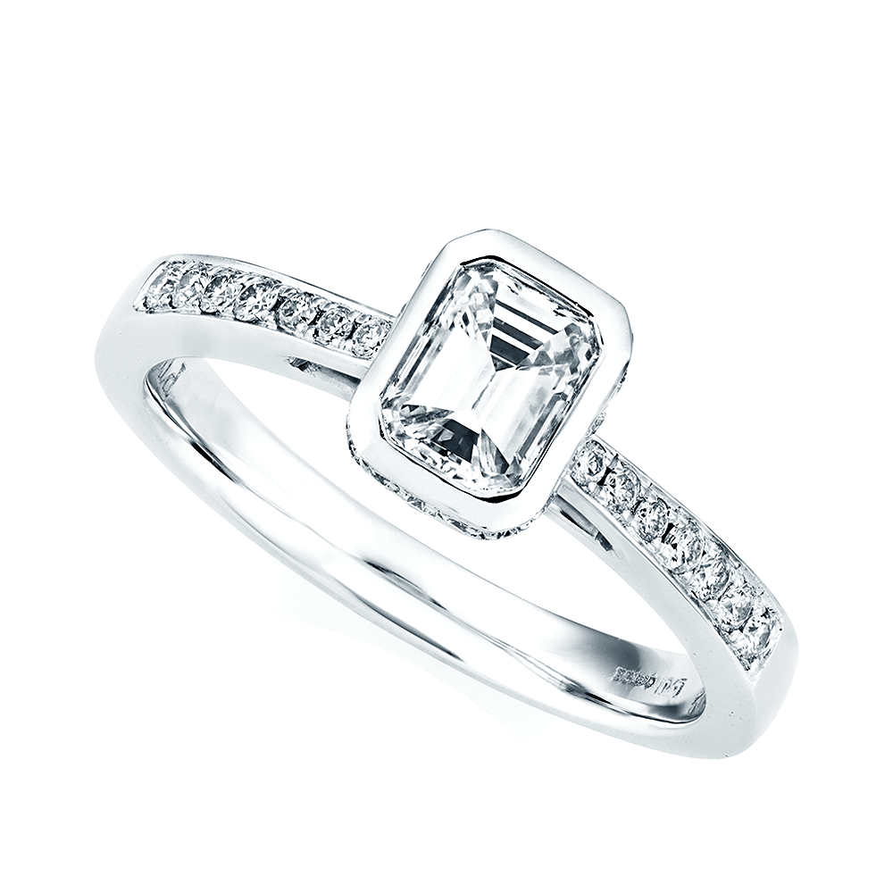 Berry's Platinum Diamond Emerald Cut Rub Over Design Engagement Ring - Berry's Jewellers