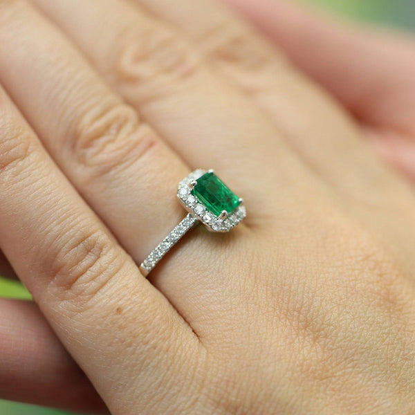 Berry's Platinum Emerald And Diamond Halo Ring With Diamond Shoulders - Berry's Jewellers