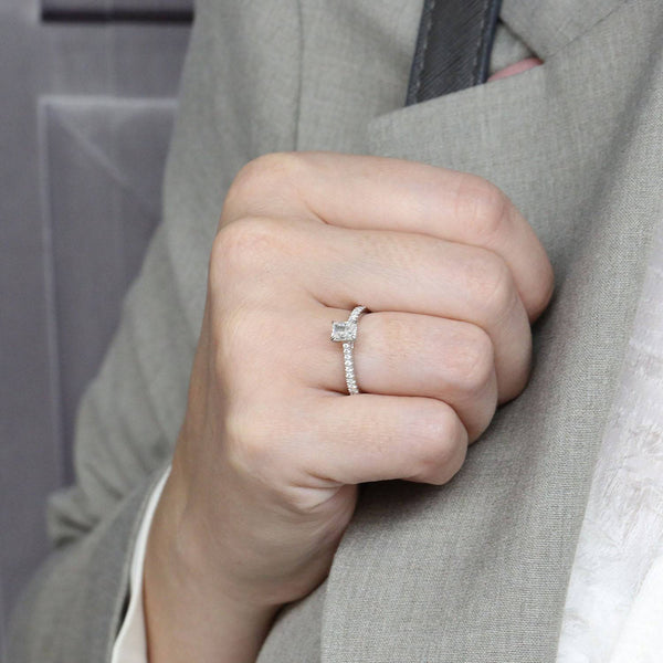 Berry's Platinum Emerald Cut Diamond Engagement Ring With Diamond Set Shoulders - Berry's Jewellers