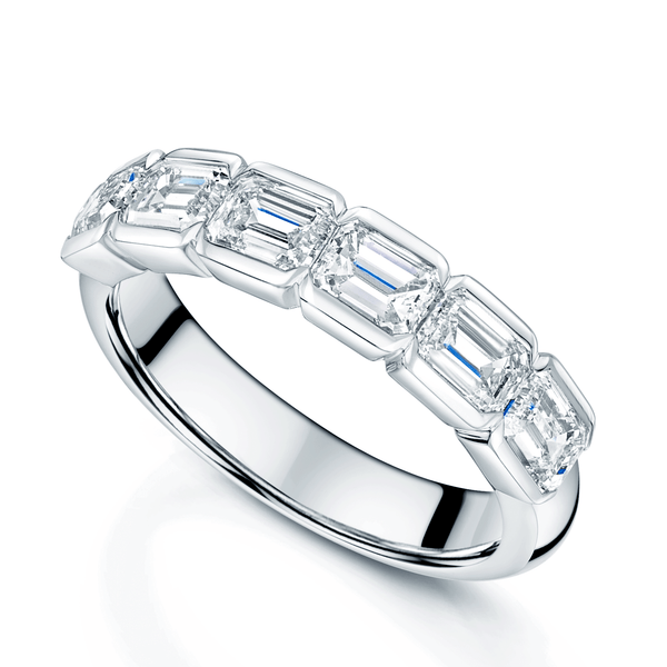 Berry's Platinum Emerald Cut Diamond Rub Over Half Eternity Ring - Berry's Jewellers