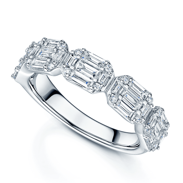 Berry's Platinum Five Stone Baguette and Round Brilliant Diamond Horizontal Cluster Ring - Berry's Jewellers