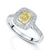Berry's Platinum GIA Certified Yellow Cushion Diamond Ring with Diamond Set Deco Style Halo - Berry's Jewellers
