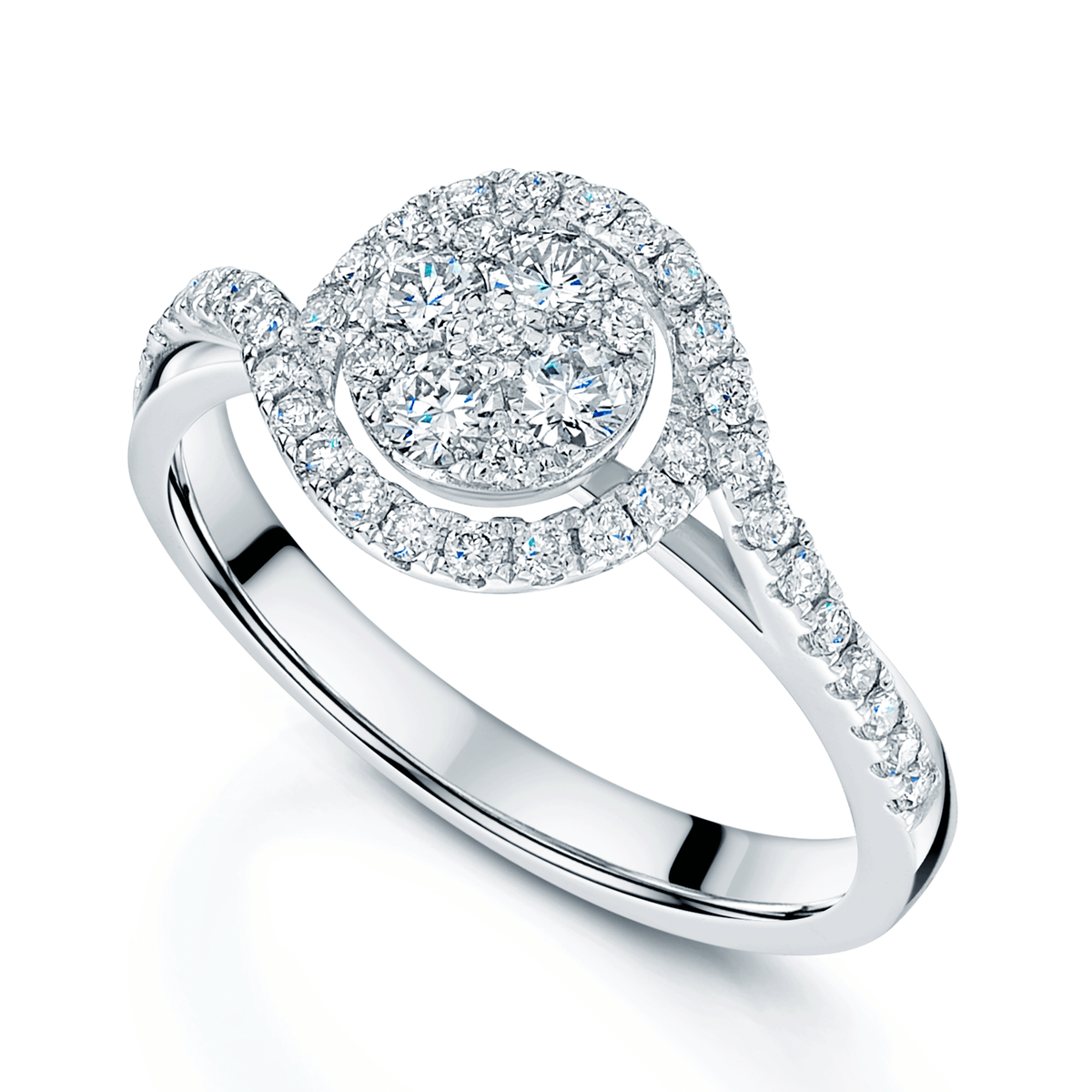 Berry Clusters Rings Platinum Grain Set Multi Stone Diamond Cluster Ring with Curved Halo S