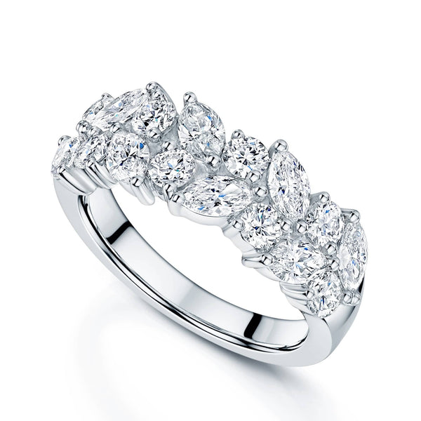Berry's Platinum Marquise & Round Brilliant Cut Two Row Ring - Berry's Jewellers