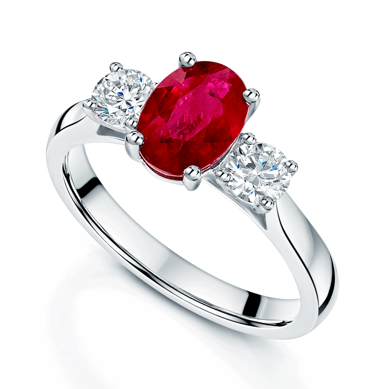 Berry's Platinum Oval Cut Ruby And Diamond Three Stone Ring - Berry's Jewellers