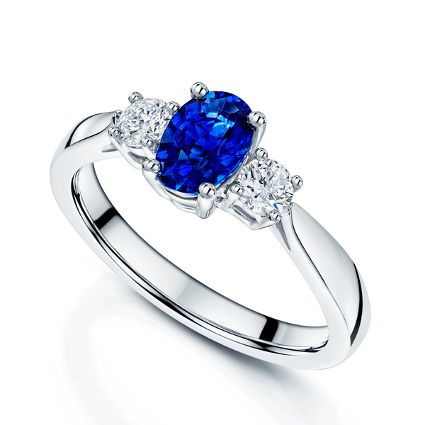 Berry's Platinum Oval Cut Sapphire And Diamond Three Stone Ring - Berry's Jewellers