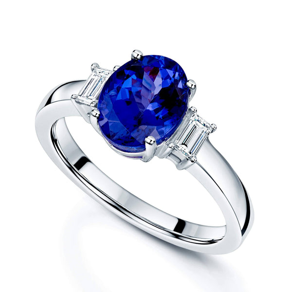 Berry's Platinum Oval Cut Tanzanite Ring With Baguette Diamond Shoulders - Berry's Jewellers