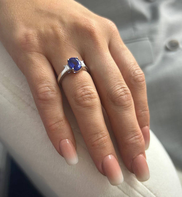 Berry's Platinum Oval Cut Tanzanite Ring With Baguette Diamond Shoulders - Berry's Jewellers