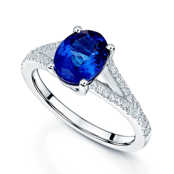 Berry's Platinum Oval Cut Tanzanite Ring With Split Diamond Shoulders - Berry's Jewellers