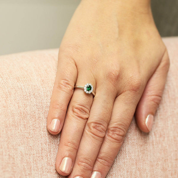 Berry's Platinum Oval Cut Tsavorite And Round Brilliant Cut Diamond Cluster Ring - Berry's Jewellers