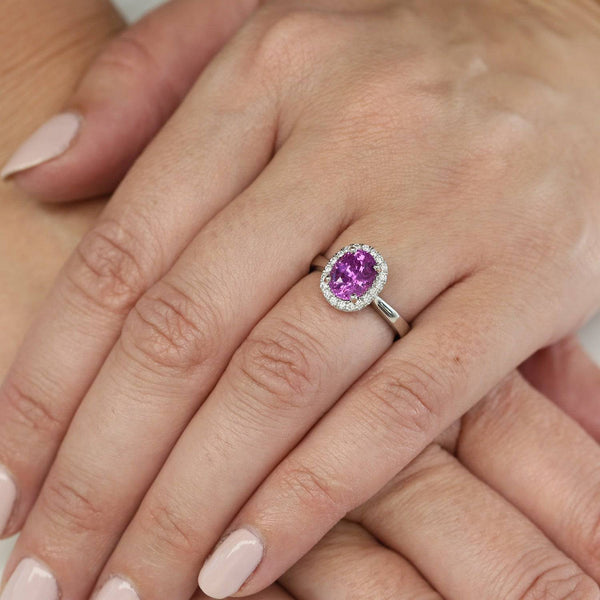 Berry's Platinum Oval Pink Sapphire & Diamond Claw Set Cluster Ring - Berry's Jewellers
