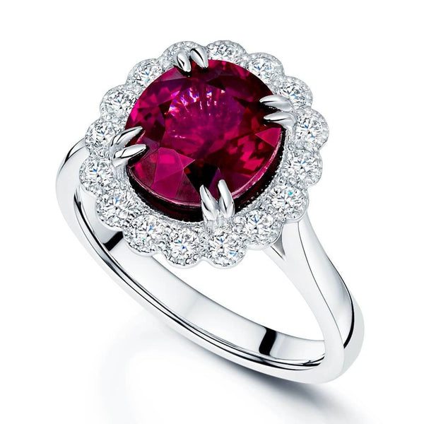 Berry's Platinum Oval Rhodolite Garnet Diamond Halo Ring - Berry's Jewellers
