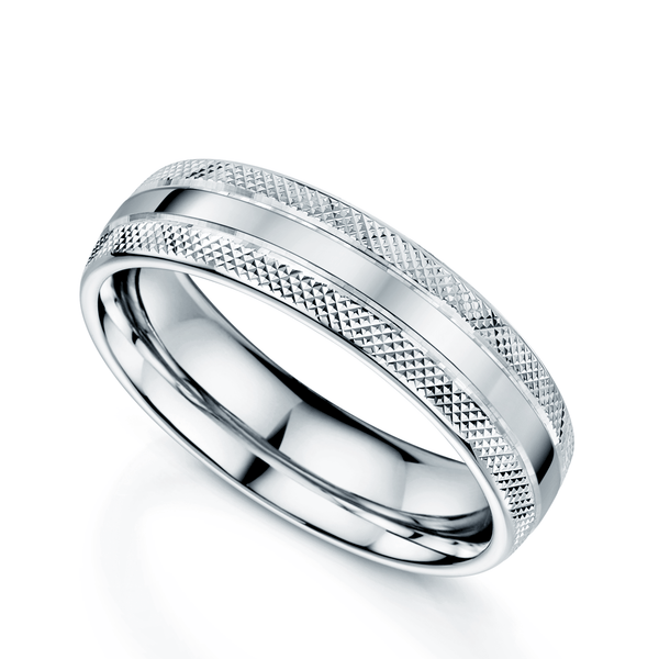 Berry's Platinum Polished Criss-Cross Patterned Edge Court Shape Wedding Ring - Berry's Jewellers