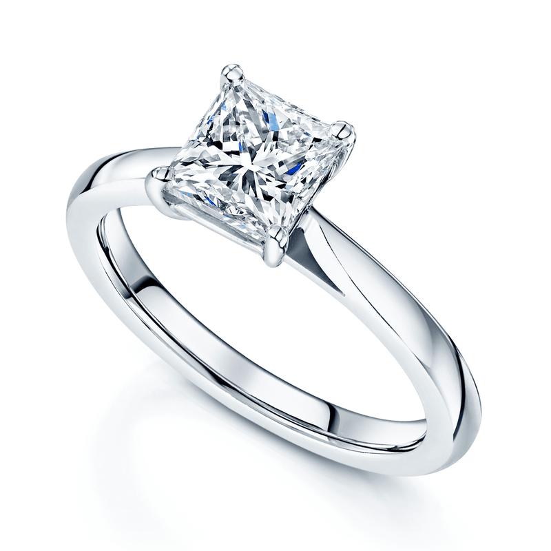 Platinum Princess Cut Solitaire Diamond Ring With A Four Claw
