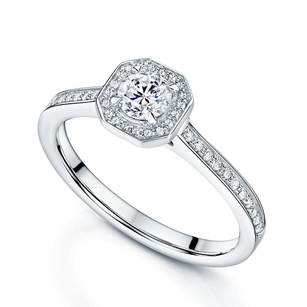 Berry's Platinum Round Brilliant Cut Diamond Cluster Ring With Diamond Halo And Channel Set Shoulders - Berry's Jewellers