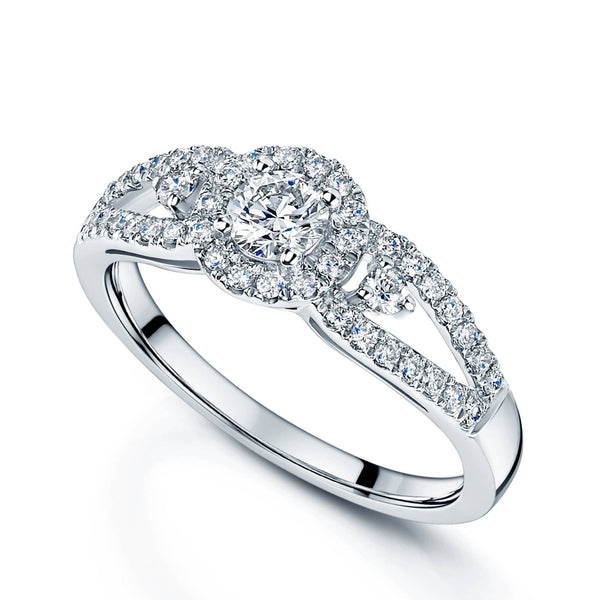 Berry's Platinum Round Brilliant Cut Diamond Cluster Ring With Diamond Set Open Shoulders - Berry's Jewellers