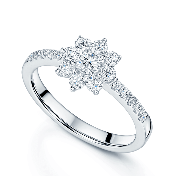 Berry's Platinum Round Brilliant Cut Diamond Cluster Ring With Diamond Set Shoulders - Berry's Jewellers