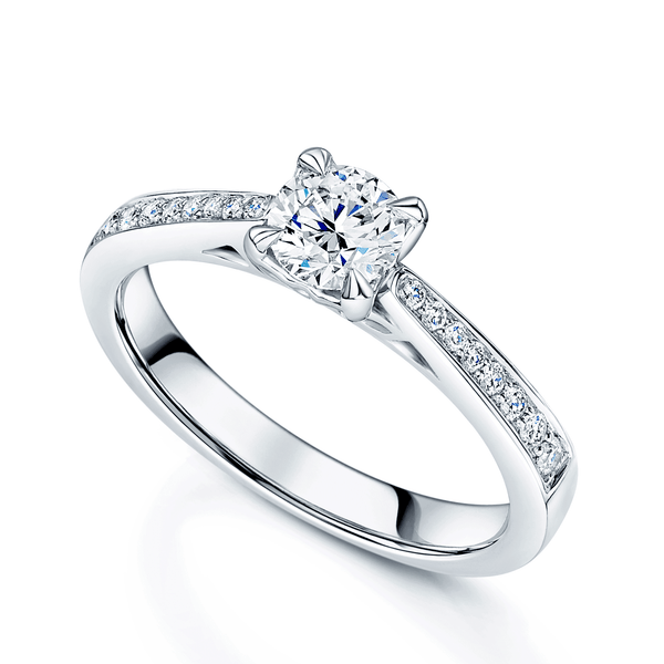 Berry's Platinum Round Brilliant Cut Diamond Single Stone Ring With Diamond Set Shoulders - Berry's Jewellers