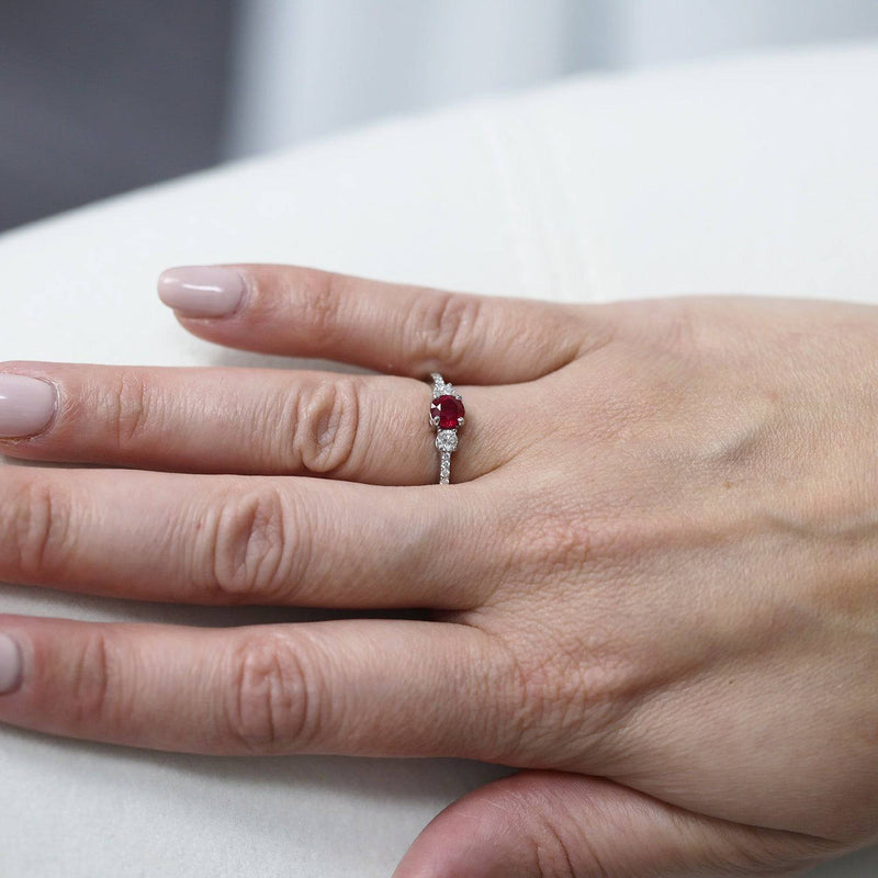 Berry's Platinum Ruby & Diamond Three Stone Ring With Diamond Set Shoulders - Berry's Jewellers