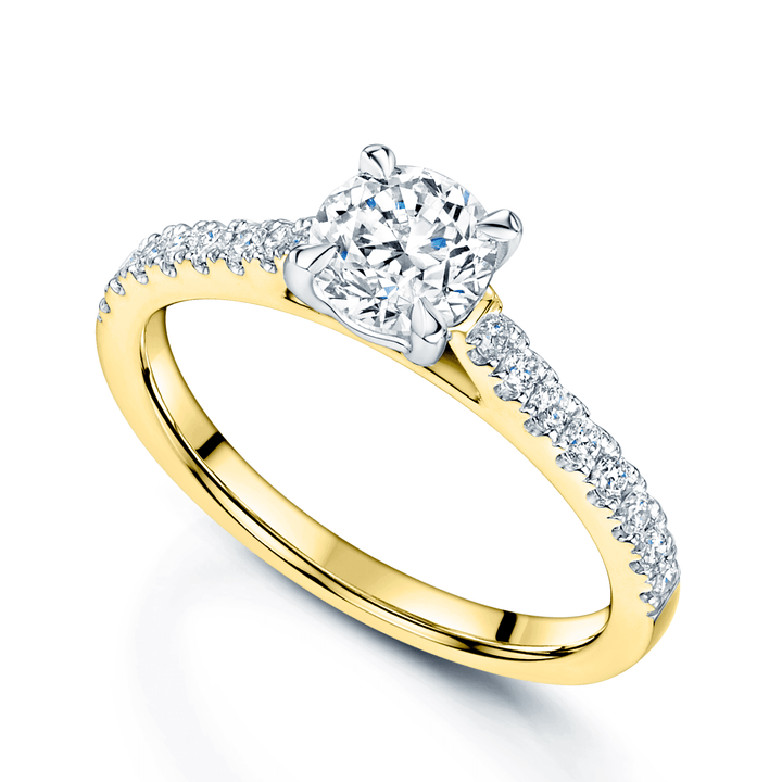 Simply Solitaire Collection 18ct Yellow Gold Diamond Solitaire Engagement Ring With Diamond Shoulders GIA Certified 0.50 Carat
