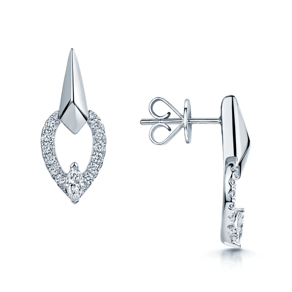 Berry's The Origin Collection 18ct White Gold Marquise Diamond Faceted Teardrop Earrings - Berry's Jewellers