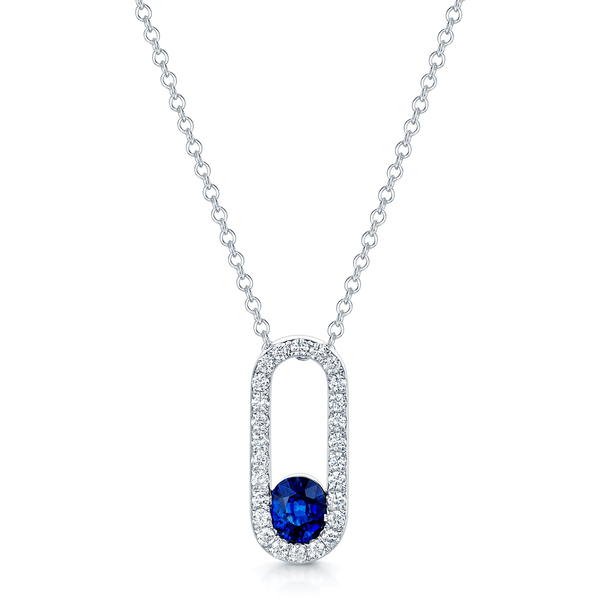 Berry's Verve Collection 18ct White Gold Oval Cut Sapphire And Diamond Loop Full Pendant - Berry's Jewellers
