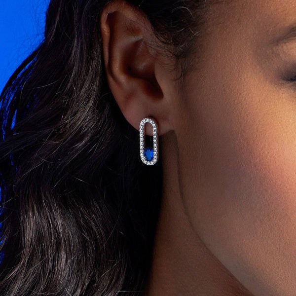 Berry's Verve Collection 18ct White Gold Oval Cut Sapphire And Full Diamond Set Loop Earrings - Berry's Jewellers