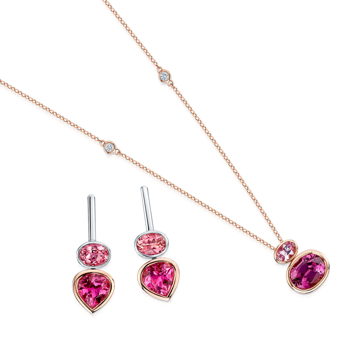 18ct White and Rose Gold Pink Tourmaline Drop Earrings