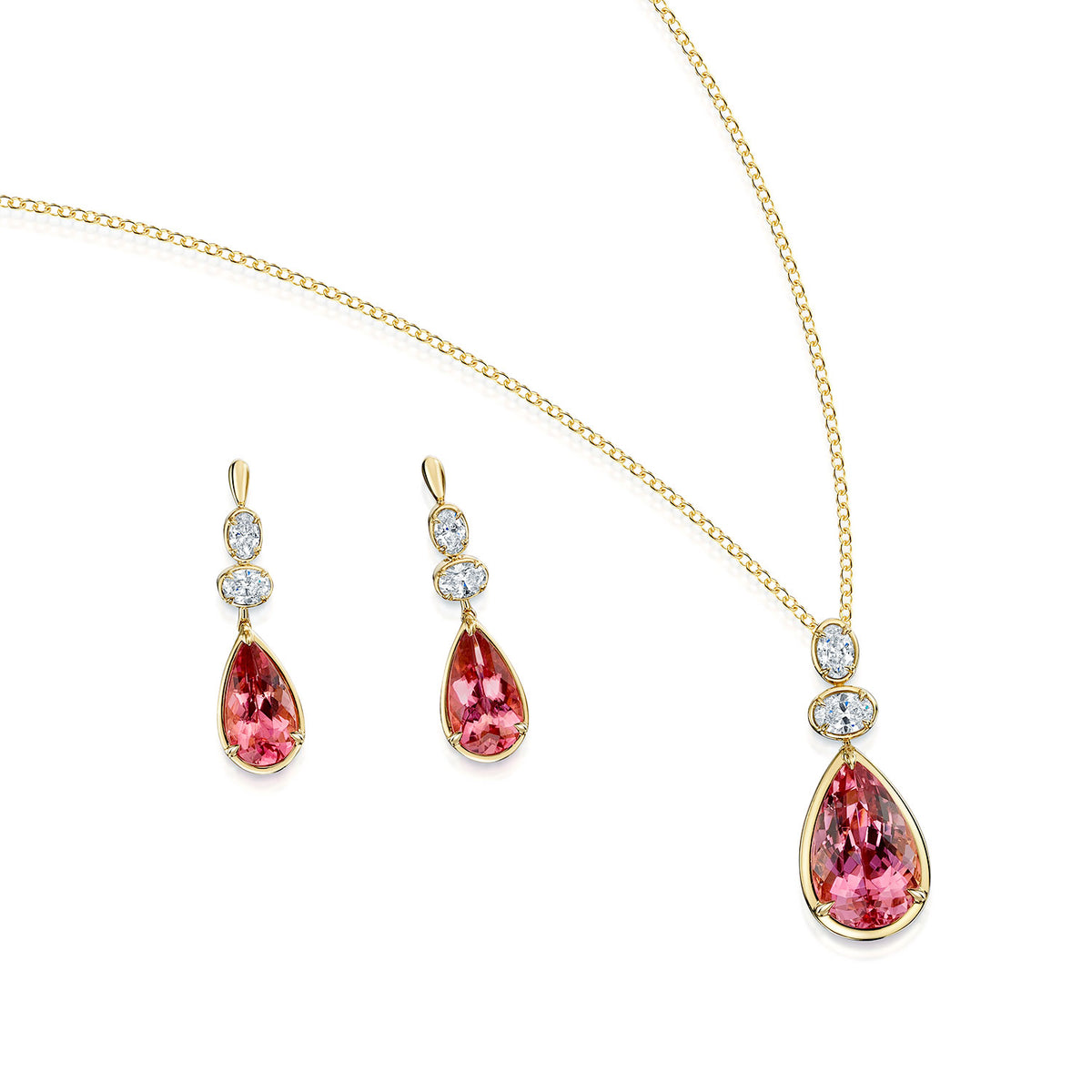 18ct Yellow Gold Tourmaline And Diamond Drop Pendant