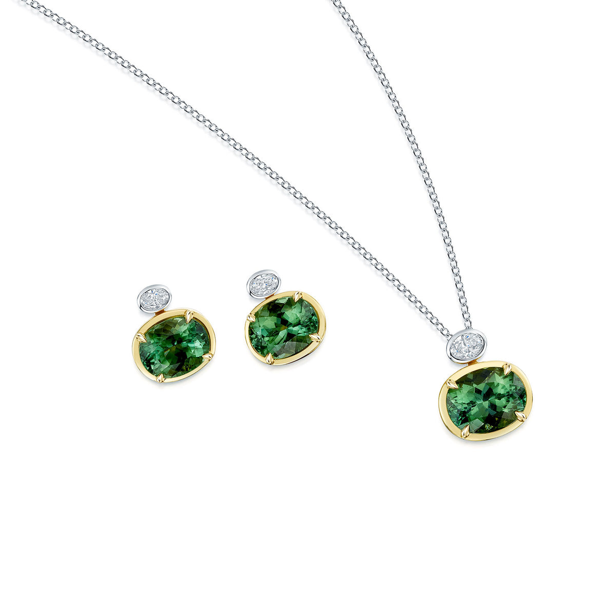 18ct Yellow and White Gold Green Tourmaline and Diamond Pendant