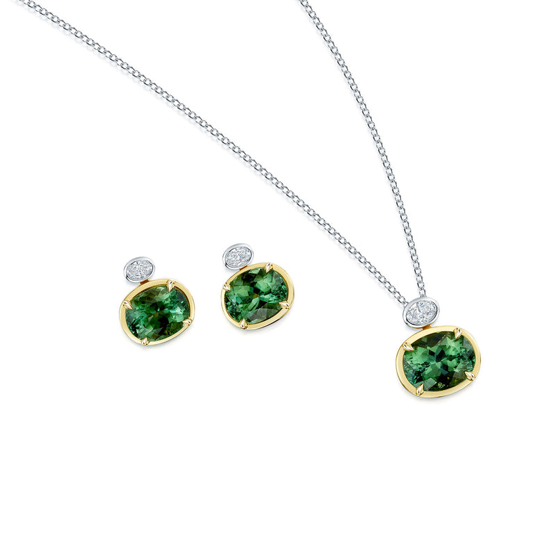 18ct Yellow and White Gold Green Tourmaline and Diamond Pendant