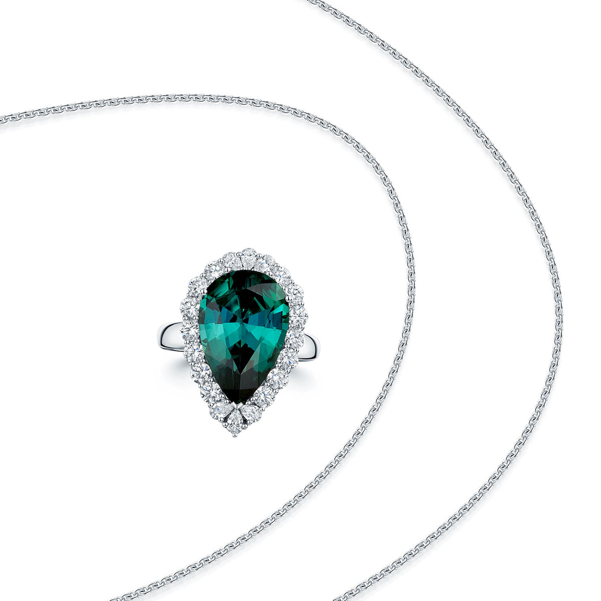 Platinum Indicolite Tourmaline And Diamond Cluster Convertible Ring/Pendant