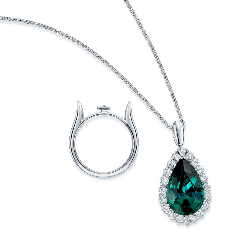 Platinum Indicolite Tourmaline And Diamond Cluster Convertible Ring/Pendant