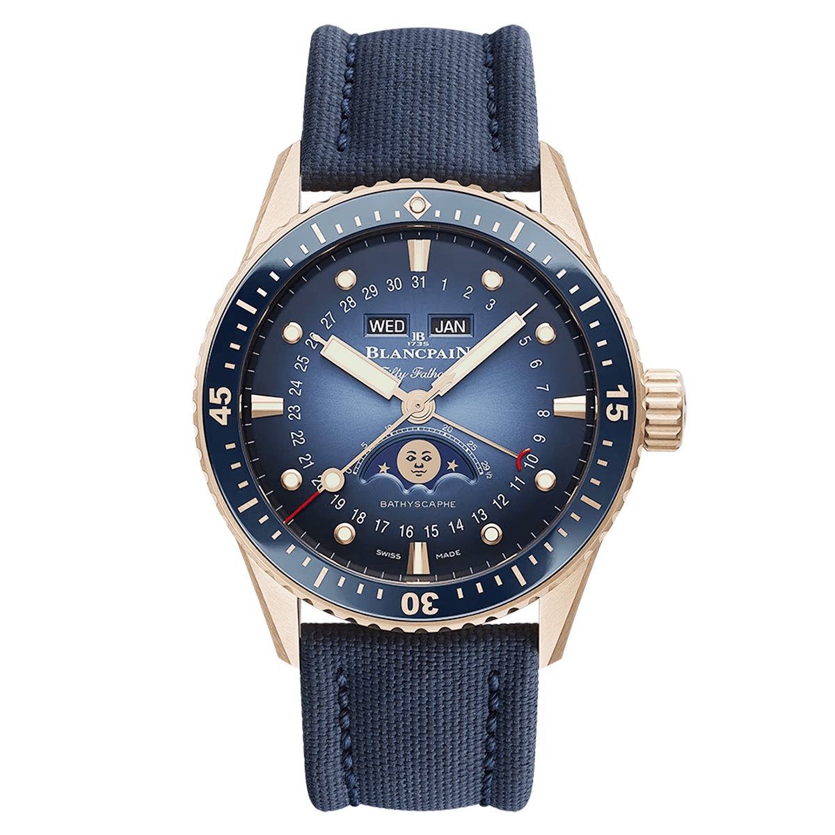 Fifty Fathoms Bathyscaphe Quantième Complet 43mm Phases de Lune Strap