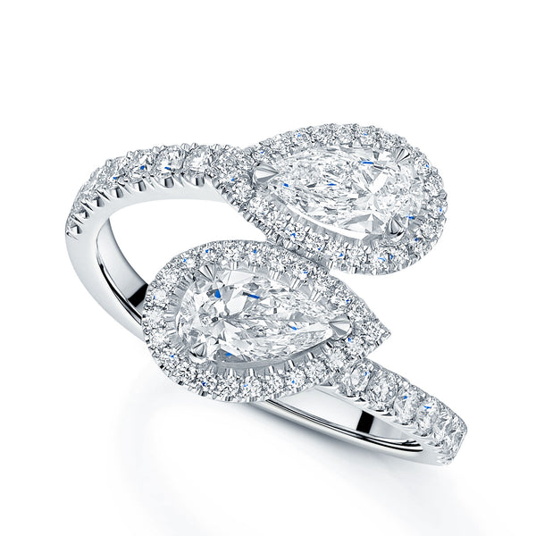 Berry's 18ct White Gold Toi Et Moi Pear Cut Diamond Two Stone Halo Ring - Berry's Jewellers