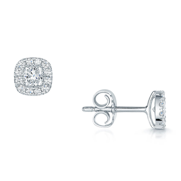 Berry's 18ct White Gold Cushion Cut Diamond Halo Stud Earrings - Berry's Jewellers