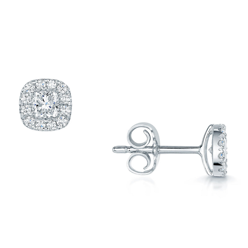 Berry's 18ct White Gold Cushion Cut Diamond Halo Stud Earrings - Berry's Jewellers