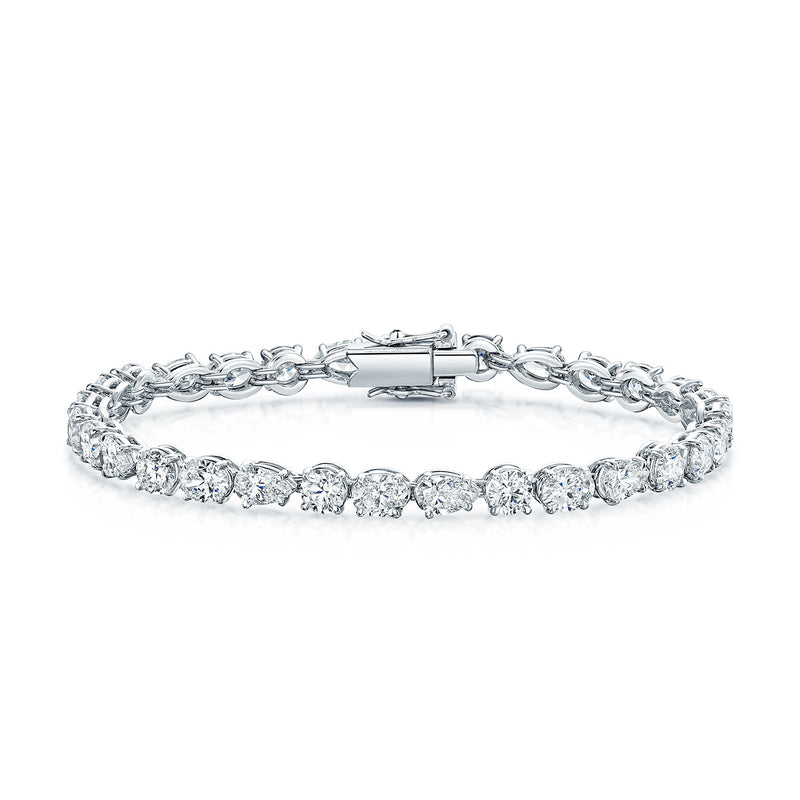 Platinum Oval, Pear And Round Brilliant Cut Tennis Bracelet