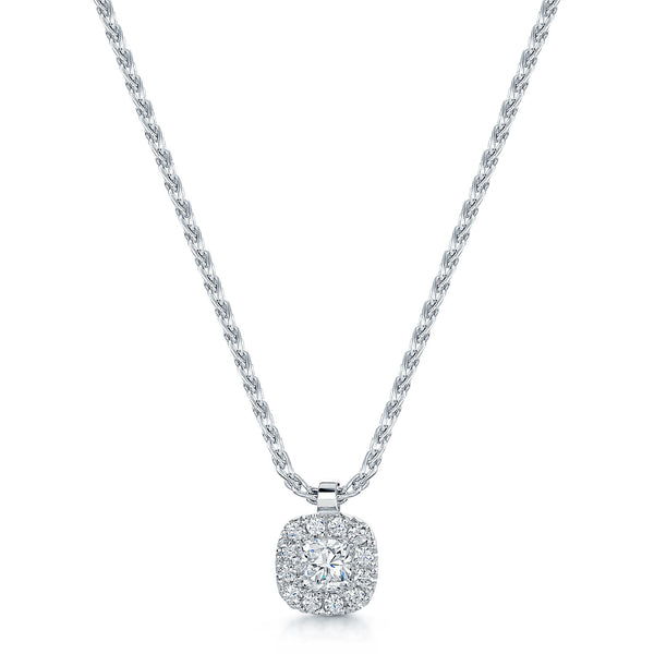 Berry's 18ct White Gold Cushion Cut Diamond Halo Pendant - Berry's Jewellers