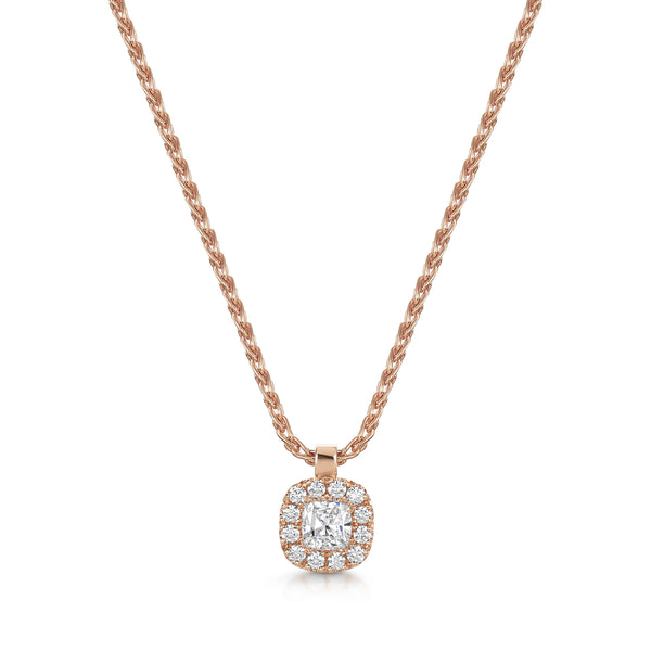 Berry's 18ct Rose Gold Cushion Cut Diamond Halo Pendant - Berry's Jewellers