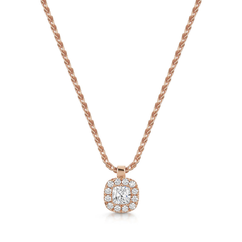 Berry's 18ct Rose Gold Cushion Cut Diamond Halo Pendant - Berry's Jewellers