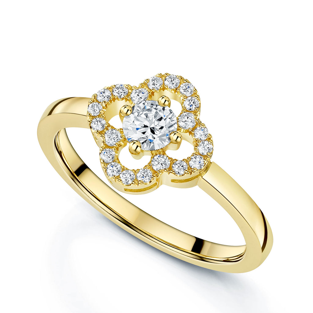 18ct Yellow Gold Round Brilliant Cut Diamond Flower Cluster Ring - Main Image