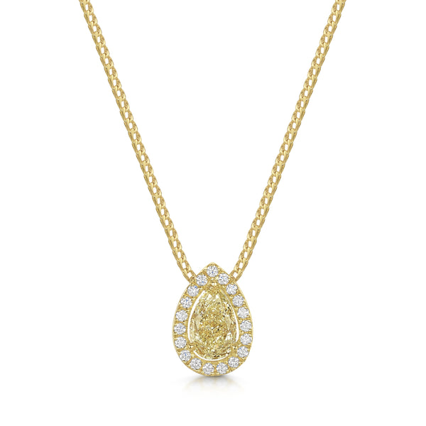 Berry's 18ct Yellow Gold Pear Cut Yellow Diamond And Diamond Halo Pendant - Berry's Jewellers