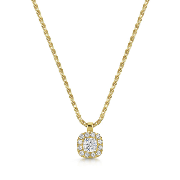 Berry's 18ct Yellow Gold Cushion Cut Diamond Halo Pendant - Berry's Jewellers